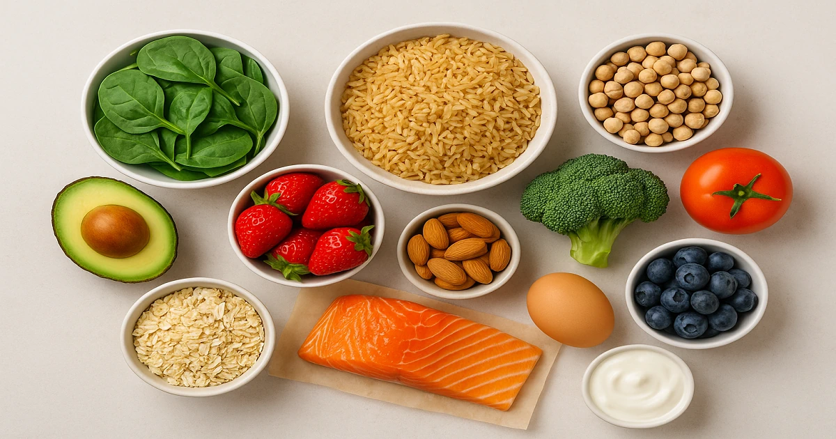 Food high in natural nutrient including fruits, vegetables, grains, and proteins