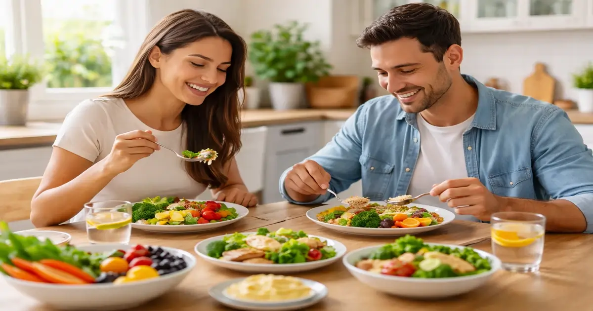 A balanced meal with vegetables, grains, and protein for daily healthy eating habits