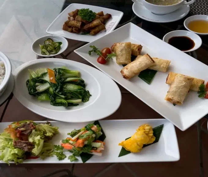 Balanced everyday meal with grains, vegetables, and protein served together on a dining table