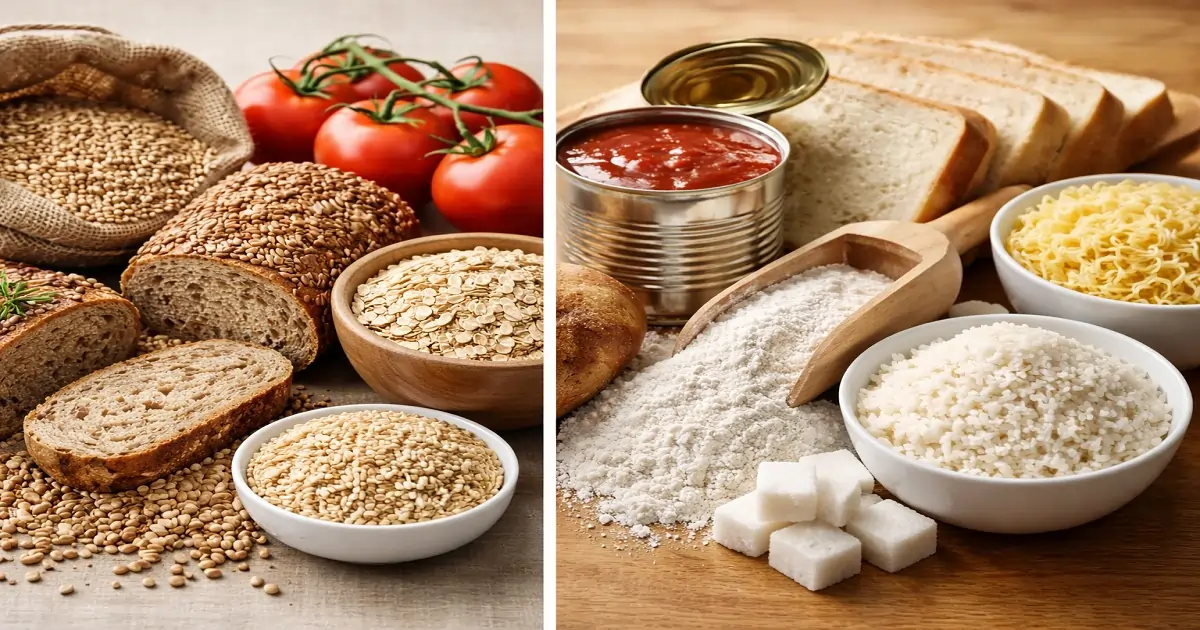 Whole grains and fresh foods compared with refined and processed products