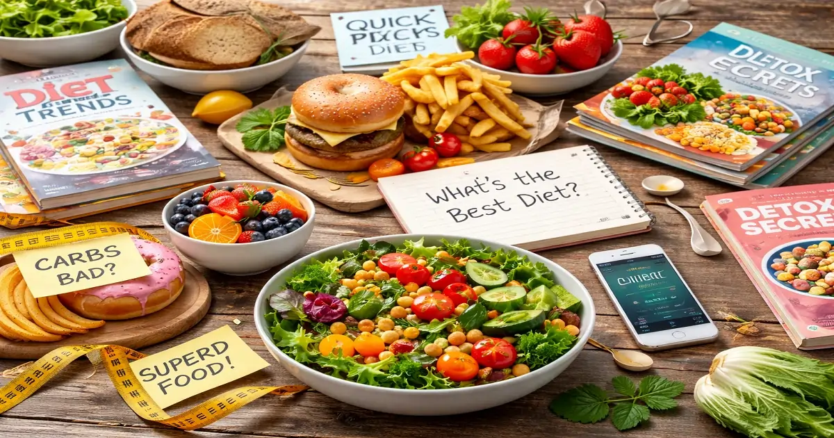 Mixed food choices and conflicting diet messages showing why healthy eating myths are common