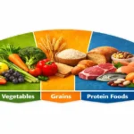 Food groups chart showing fruits vegetables grains protein foods and dairy categories