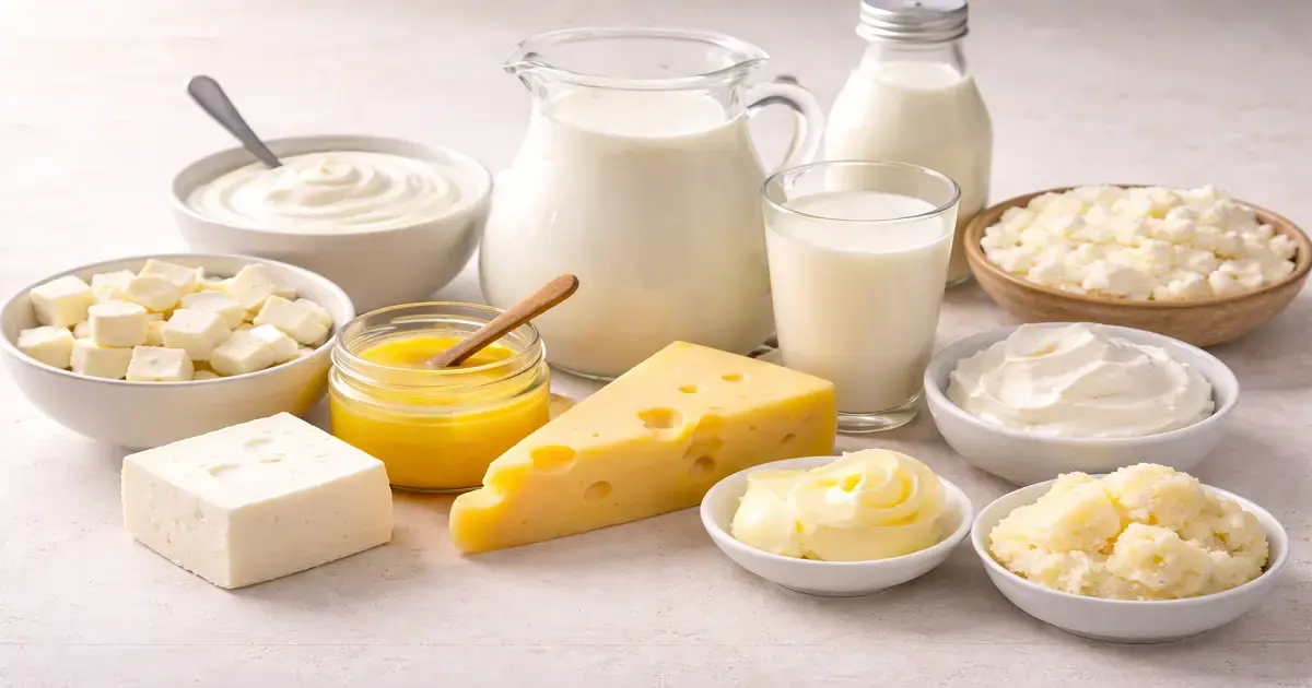 Image showing milk, cheese, yogurt, paneer, butter, and ghee as common dairy foods