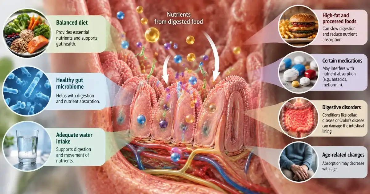 Factors that can affect nutrient absorption in the small intestine