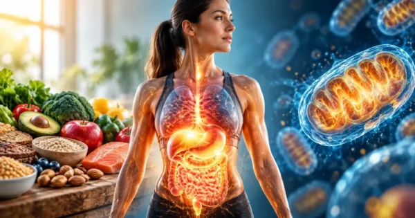 Human body showing how nutrients are converted into energy through metabolism.